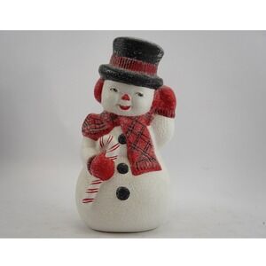Vintage 1982 Snowman Figurine 12" Tall Red Scarf Black Hat Christmas Decor